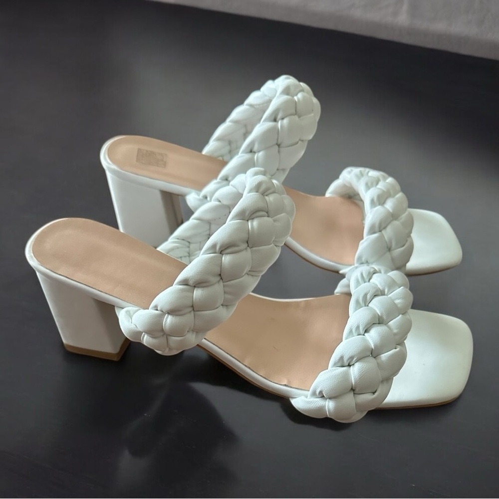 White Braided block Heel Sandals Slides EU Size 39